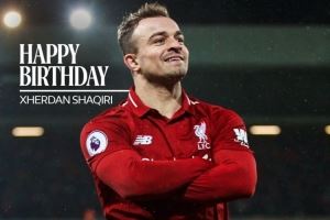 利物浦祝沙奇里34岁生日快乐，效力红军期间出战63场8球9助